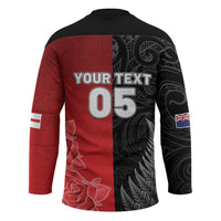 New Zealand And England Rugby Custom Hockey Jersey Red Rose Mix Maori Pattern - Wonder Print Shop