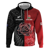 New Zealand And England Rugby Custom Hoodie Red Rose Mix Maori Pattern - Wonder Print Shop