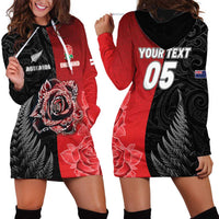 New Zealand And England Rugby Custom Hoodie Dress Red Rose Mix Maori Pattern - Wonder Print Shop