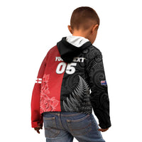 New Zealand And England Rugby Custom Kid Hoodie Red Rose Mix Maori Pattern - Wonder Print Shop