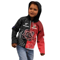 New Zealand And England Rugby Custom Kid Hoodie Red Rose Mix Maori Pattern - Wonder Print Shop