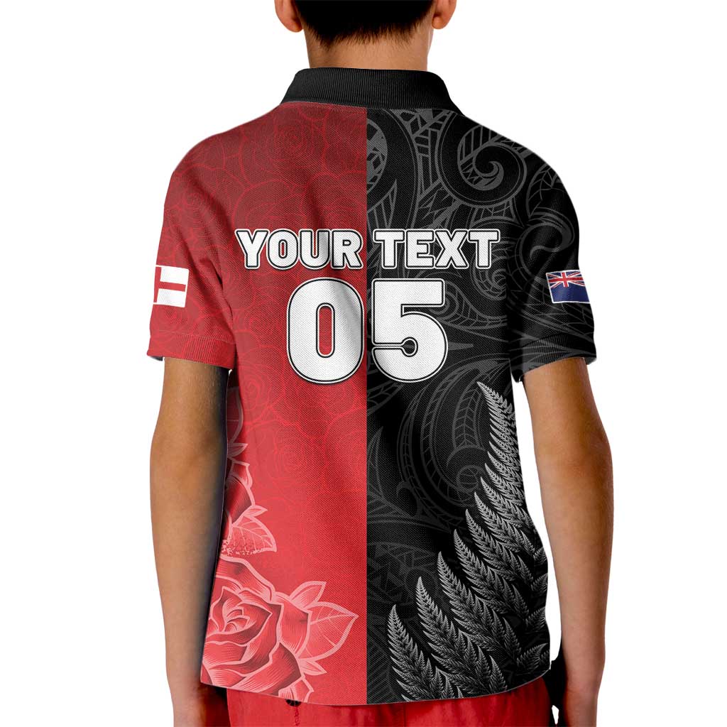 New Zealand And England Rugby Custom Kid Polo Shirt Red Rose Mix Maori Pattern - Wonder Print Shop