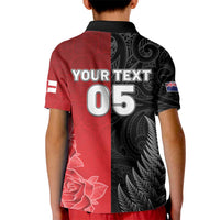 New Zealand And England Rugby Custom Kid Polo Shirt Red Rose Mix Maori Pattern - Wonder Print Shop
