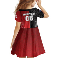 New Zealand And England Rugby Custom Kid Short Sleeve Dress Red Rose Mix Maori Pattern - Wonder Print Shop