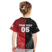 New Zealand And England Rugby Custom Kid T Shirt Red Rose Mix Maori Pattern - Wonder Print Shop