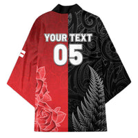 New Zealand And England Rugby Custom Kimono Red Rose Mix Maori Pattern - Wonder Print Shop