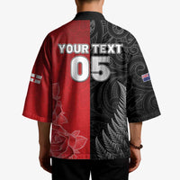 New Zealand And England Rugby Custom Kimono Red Rose Mix Maori Pattern - Wonder Print Shop