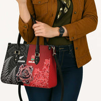 New Zealand And England Rugby Leather Bag Red Rose Mix Maori Pattern - Wonder Print Shop