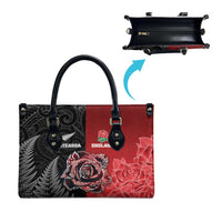 New Zealand And England Rugby Leather Bag Red Rose Mix Maori Pattern - Wonder Print Shop