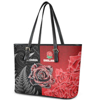 New Zealand And England Rugby Leather Tote Bag Red Rose Mix Maori Pattern - Wonder Print Shop