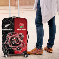 New Zealand And England Rugby Luggage Cover Red Rose Mix Maori Pattern - Wonder Print Shop