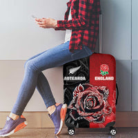 New Zealand And England Rugby Luggage Cover Red Rose Mix Maori Pattern - Wonder Print Shop