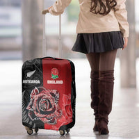 New Zealand And England Rugby Luggage Cover Red Rose Mix Maori Pattern - Wonder Print Shop