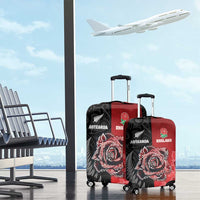 New Zealand And England Rugby Luggage Cover Red Rose Mix Maori Pattern - Wonder Print Shop