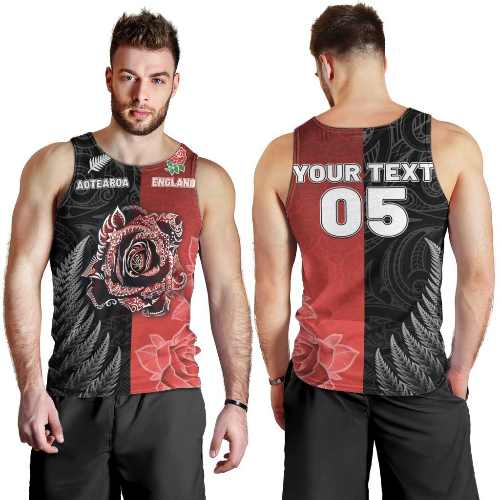 New Zealand And England Rugby Custom Men Tank Top Red Rose Mix Maori Pattern - Wonder Print Shop