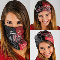 New Zealand And England Rugby Neck Gaiter Red Rose Mix Maori Pattern - Wonder Print Shop