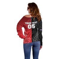 New Zealand And England Rugby Custom Off Shoulder Sweater Red Rose Mix Maori Pattern - Wonder Print Shop