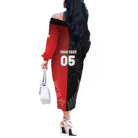 New Zealand And England Rugby Custom Off The Shoulder Long Sleeve Dress Red Rose Mix Maori Pattern - Wonder Print Shop
