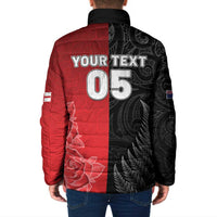 New Zealand And England Rugby Custom Padded Jacket Red Rose Mix Maori Pattern - Wonder Print Shop