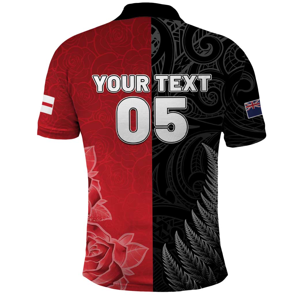 New Zealand And England Rugby Custom Polo Shirt Red Rose Mix Maori Pattern - Wonder Print Shop