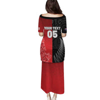 New Zealand And England Rugby Custom Puletasi Red Rose Mix Maori Pattern - Wonder Print Shop