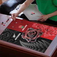 New Zealand And England Rugby Puzzle Red Rose Mix Maori Pattern - Wonder Print Shop