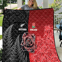New Zealand And England Rugby Quilt Red Rose Mix Maori Pattern - Wonder Print Shop