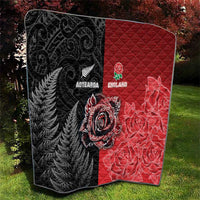 New Zealand And England Rugby Quilt Red Rose Mix Maori Pattern - Wonder Print Shop