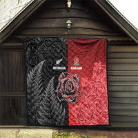 New Zealand And England Rugby Quilt Red Rose Mix Maori Pattern - Wonder Print Shop