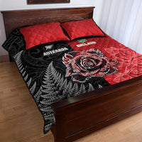 New Zealand And England Rugby Quilt Bed Set Red Rose Mix Maori Pattern - Wonder Print Shop
