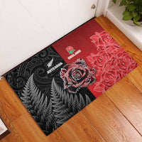 New Zealand And England Rugby Rubber Doormat Red Rose Mix Maori Pattern - Wonder Print Shop