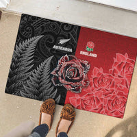 New Zealand And England Rugby Rubber Doormat Red Rose Mix Maori Pattern - Wonder Print Shop