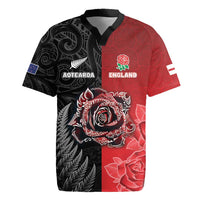 New Zealand And England Rugby Custom Rugby Jersey Red Rose Mix Maori Pattern - Wonder Print Shop