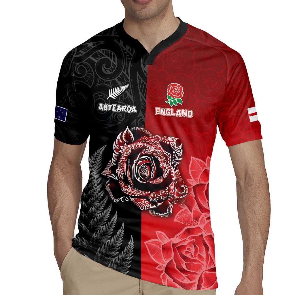 New Zealand And England Rugby Custom Rugby Jersey Red Rose Mix Maori Pattern - Wonder Print Shop