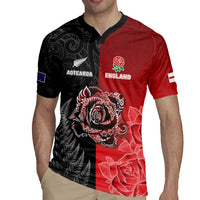 New Zealand And England Rugby Custom Rugby Jersey Red Rose Mix Maori Pattern - Wonder Print Shop