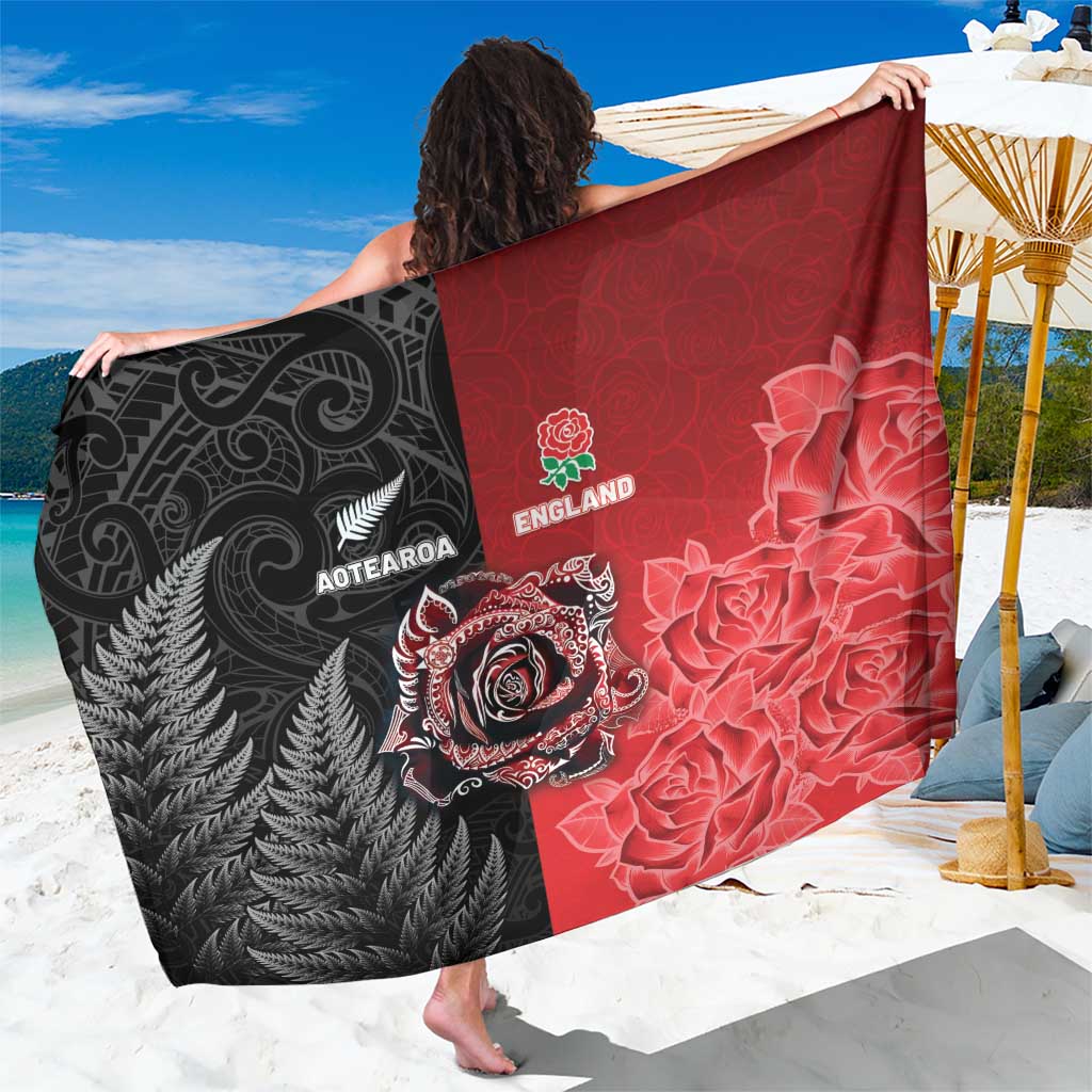 New Zealand And England Rugby Sarong Red Rose Mix Maori Pattern - Wonder Print Shop