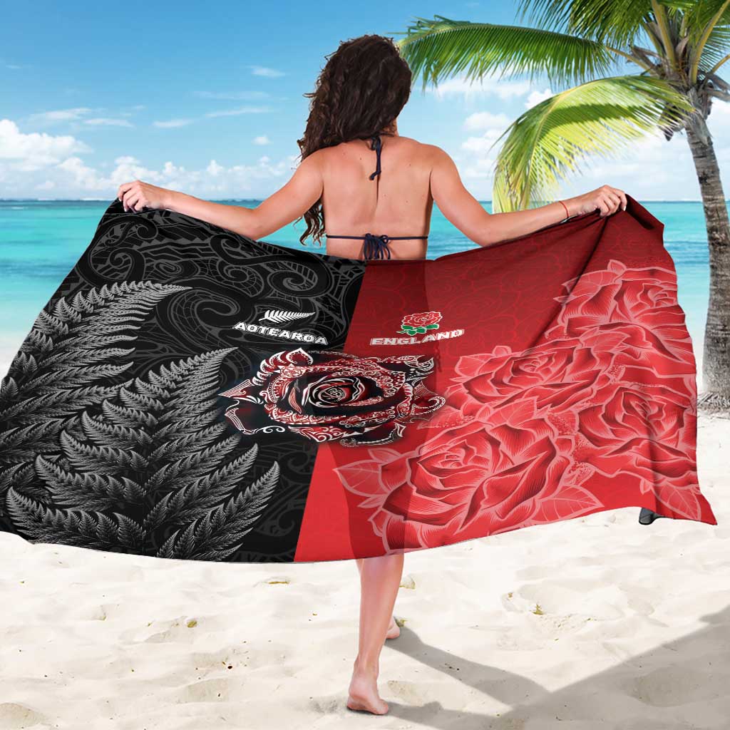 New Zealand And England Rugby Sarong Red Rose Mix Maori Pattern - Wonder Print Shop