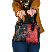 New Zealand And England Rugby Shoulder Handbag Red Rose Mix Maori Pattern - Wonder Print Shop