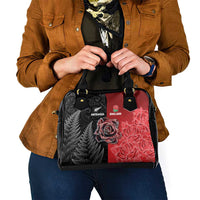 New Zealand And England Rugby Shoulder Handbag Red Rose Mix Maori Pattern - Wonder Print Shop