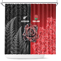 New Zealand And England Rugby Shower Curtain Red Rose Mix Maori Pattern - Wonder Print Shop