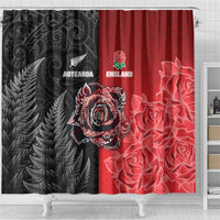 New Zealand And England Rugby Shower Curtain Red Rose Mix Maori Pattern - Wonder Print Shop