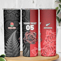 New Zealand And England Rugby Custom Skinny Tumbler Red Rose Mix Maori Pattern - Wonder Print Shop