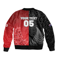 New Zealand And England Rugby Custom Sleeve Zip Bomber Jacket Red Rose Mix Maori Pattern - Wonder Print Shop