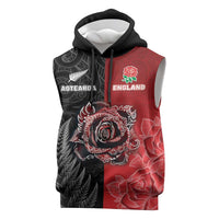 New Zealand And England Rugby Custom Sleeveless Hoodie Red Rose Mix Maori Pattern - Wonder Print Shop