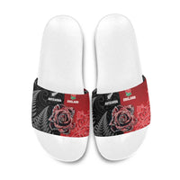 New Zealand And England Rugby Slide Sandals Red Rose Mix Maori Pattern - Wonder Print Shop