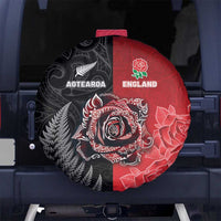 New Zealand And England Rugby Spare Tire Cover Red Rose Mix Maori Pattern - Wonder Print Shop