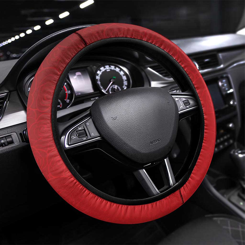 New Zealand And England Rugby Steering Wheel Cover Red Rose Mix Maori Pattern - Wonder Print Shop