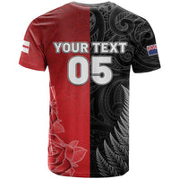 New Zealand And England Rugby Custom T Shirt Red Rose Mix Maori Pattern - Wonder Print Shop