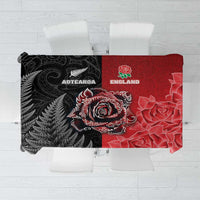 New Zealand And England Rugby Tablecloth Red Rose Mix Maori Pattern - Wonder Print Shop