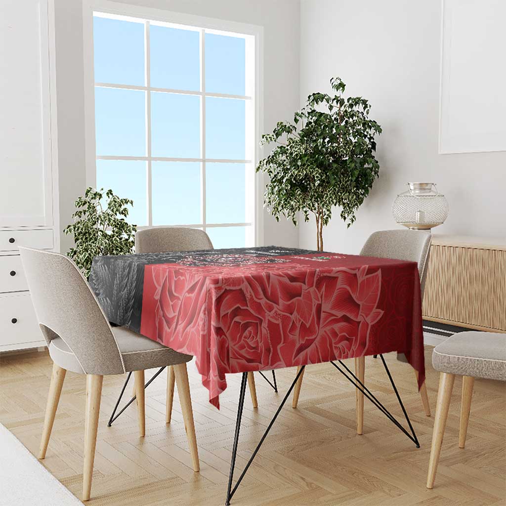 New Zealand And England Rugby Tablecloth Red Rose Mix Maori Pattern - Wonder Print Shop